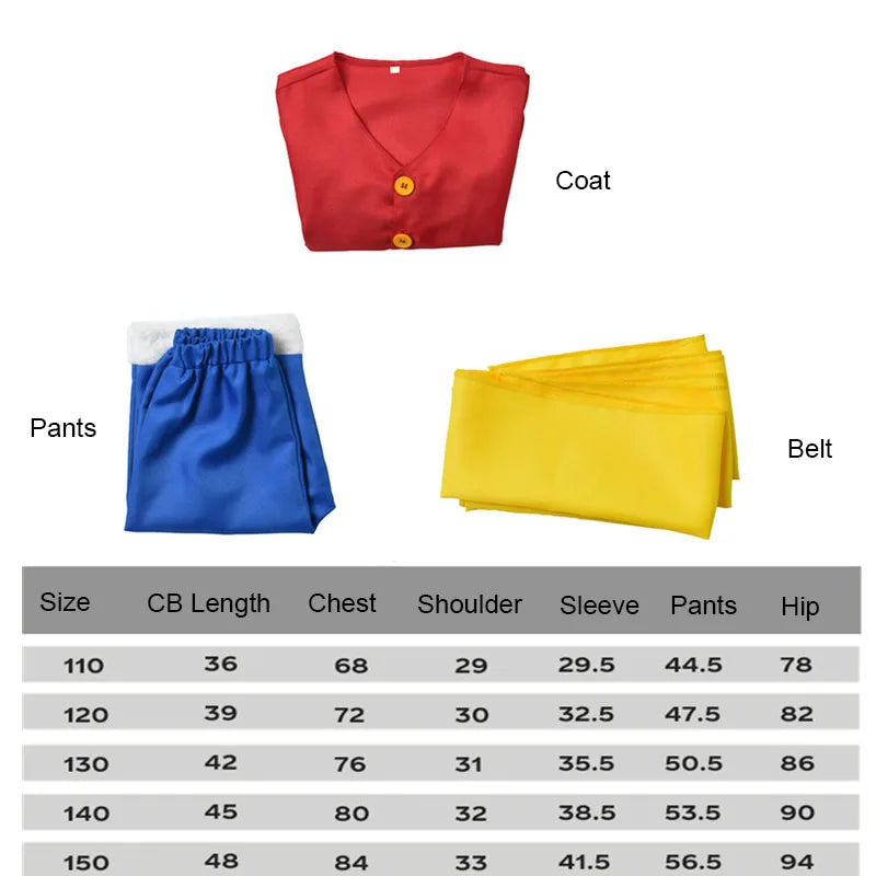 Costume de Cosplay Luffy pour enfants, avec chapeau de paille, uniforme de carnaval d'halloween, manteau, pantalon, ceinture, ensemble complet