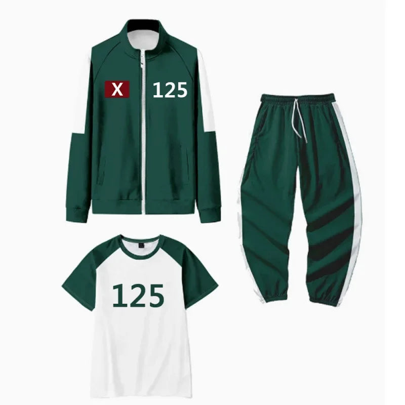 Nieuwe digitale genummerde rits hoodie sportkleding driedelige set diepgroen blauw casual comfortabele herenkleding uit China