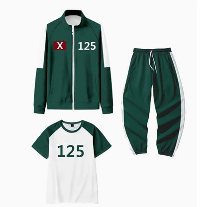 Nieuwe digitale genummerde rits hoodie sportkleding driedelige set diepgroen blauw casual comfortabele herenkleding uit China