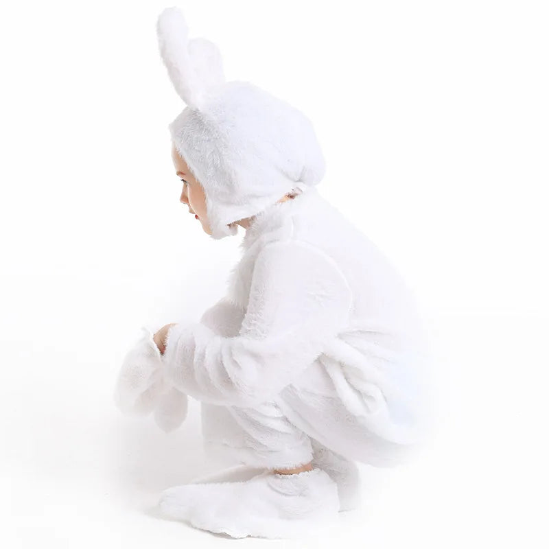 Konijn Cosplay Kostuum Meisjes Jongens Harige Leuke Kleine Witte Konijn Bunny Kostuum Halloween Carnaval Outfit Kids Jumpsuit Pyjama