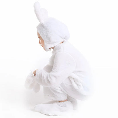 Konijn Cosplay Kostuum Meisjes Jongens Harige Leuke Kleine Witte Konijn Bunny Kostuum Halloween Carnaval Outfit Kids Jumpsuit Pyjama