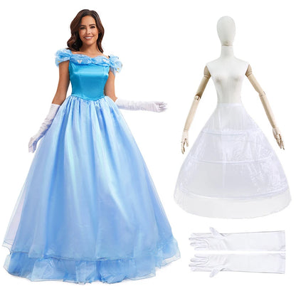 Robe bleue de haute qualité, Costume de spectacle sur scène, Cosplay d'halloween cendrillon, accessoires féeriques de princesse blanche-neige
