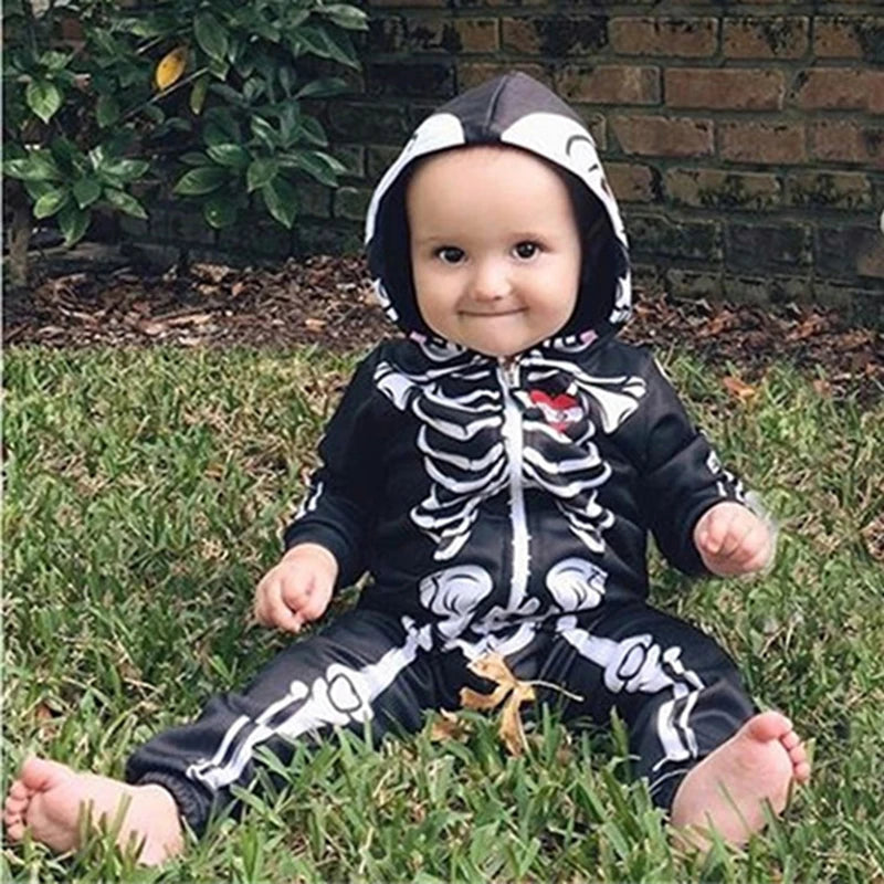 Umorden bébé squelette Costume barboteuse tenue à capuche combinaison infantile enfant en bas âge pourim Halloween déguisement