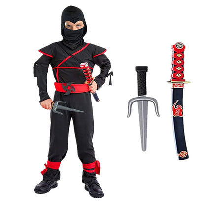 Red Ninja Costume Boy Halloween Japanese Samurai Costume Kid Ninja Jumpsuit with Ninja Foam Accessories Best Children Gift