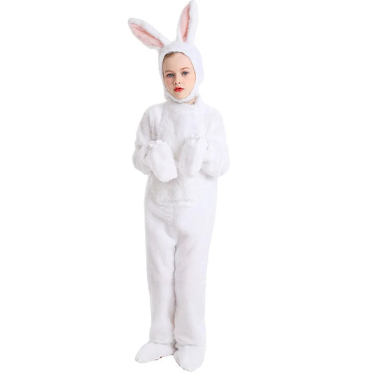 Konijn Cosplay Kostuum Meisjes Jongens Harige Leuke Kleine Witte Konijn Bunny Kostuum Halloween Carnaval Outfit Kids Jumpsuit Pyjama