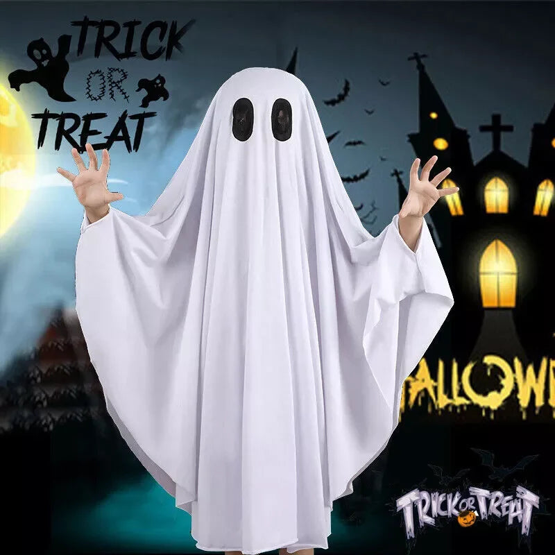 Schattige kinderen Halloween horror mantel Cape Anime geen gezicht cosplay kostuums Ghost witte kwastjes mantel Unisex Halloween kostuum volledige set