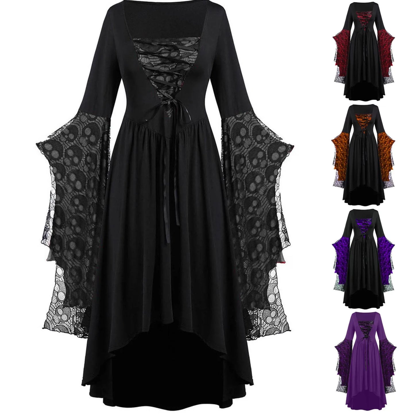 Robe Longue Gothique Vintage à Manches Trompent pour Femme, Tenue de Soirée, Carnaval, Vampire, Grande Taille, Halloween