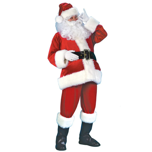Kerstman Kostuum Kerst Complete Dress-Up Outfit Voor Volwassen Kerstman Pak Met Hoed Mannen Cosplay Kostuums 7 Stuks