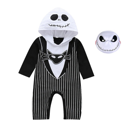 Barboteuse d'Halloween Jack Cospaly pour bébé garçon, sweats à capuche en coton à manches longues, combinaison cauchemar avant Noël, 0-24 mois