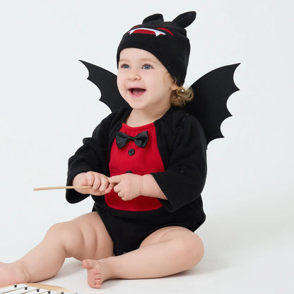Umorden-Costume de chauve-souris pour bébés garçons et filles, barboteuse de batterie, costume d'Halloween, chapeau d'ailes, olympiques SAFVampire souriants, ensemble de 3 pièces
