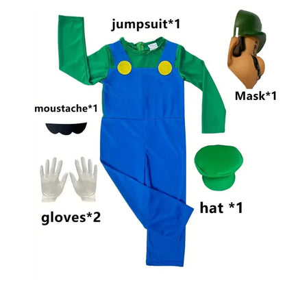 Ensemble d'uniforme drôle de Game Brothers, Costume de jeu de rôle de plombier, combinaison pour garçons et filles, Costume d'halloween avec accessoires
