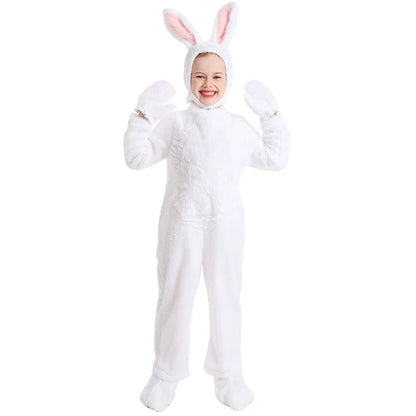 Konijn Cosplay Kostuum Meisjes Jongens Harige Leuke Kleine Witte Konijn Bunny Kostuum Halloween Carnaval Outfit Kids Jumpsuit Pyjama