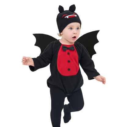 Umorden-Costume de chauve-souris pour bébés garçons et filles, barboteuse de batterie, costume d'Halloween, chapeau d'ailes, olympiques SAFVampire souriants, ensemble de 3 pièces