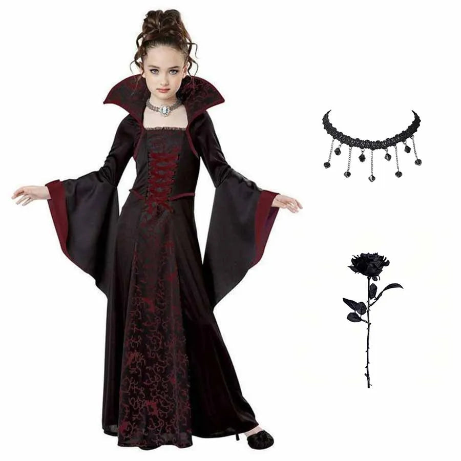 Halloween kostuum voor kinderen Halloween Fantasy Vampire kostuum meisjes lange Tutu jurk kinderen carnaval outfit gotische veren kleding