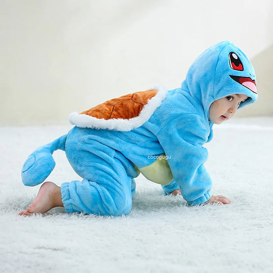 Costume d'écureuil pour garçons et filles de 0 à 3 ans, barboteuse pour bébé, Anime Pokemon Cosplay Kigurumi, pyjama mignon bleu, vêtements d'animaux d'halloween