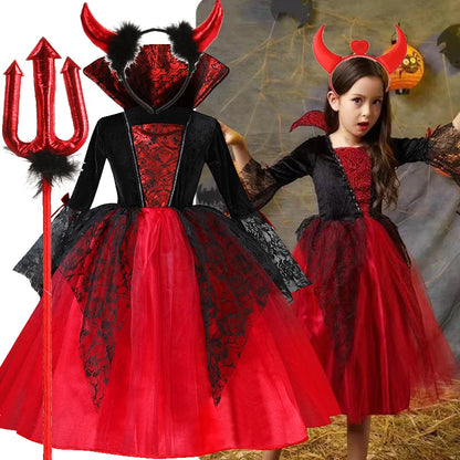 Robe d'halloween de Vampire pour filles, Costume gothique de mariée fantôme pour enfants, tenue de carnaval Vampiran, vêtements noirs et rouges, 2025