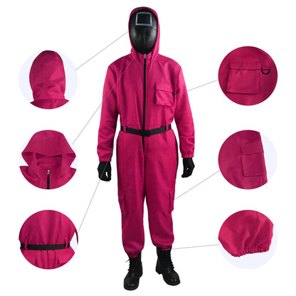 Ensemble de costumes de combinaison rose de jeu TV (gants + bretelles)-ensemble de cosplay respirant, vêtements de fête pour jeu de rôle pour garçons et filles