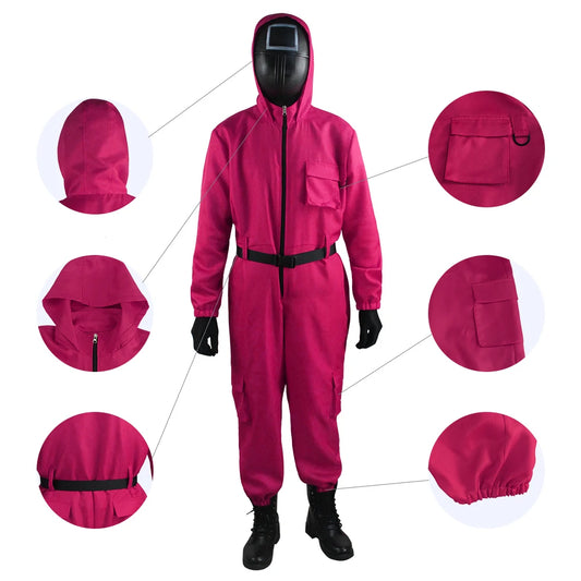 Ensemble de costumes de combinaison rose de jeu TV (gants + bretelles)-ensemble de cosplay respirant, vêtements de fête pour jeu de rôle pour garçons et filles