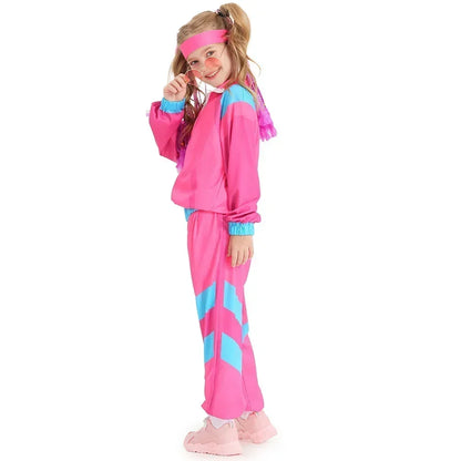 Jongens en meisjes jaren '80 trainingspak hiphop kostuum top broek sets outfit retro discodans sportkleding blauw roze honkbaluniform