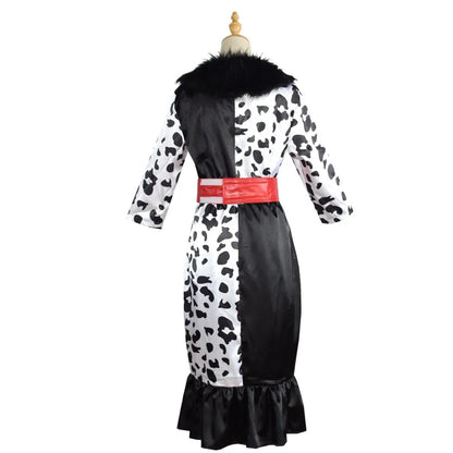 Filles femmes Cruella Cosplay adulte Cruella De Vil robe masque collier dalmatien Costume Deville robe Halloween Costume