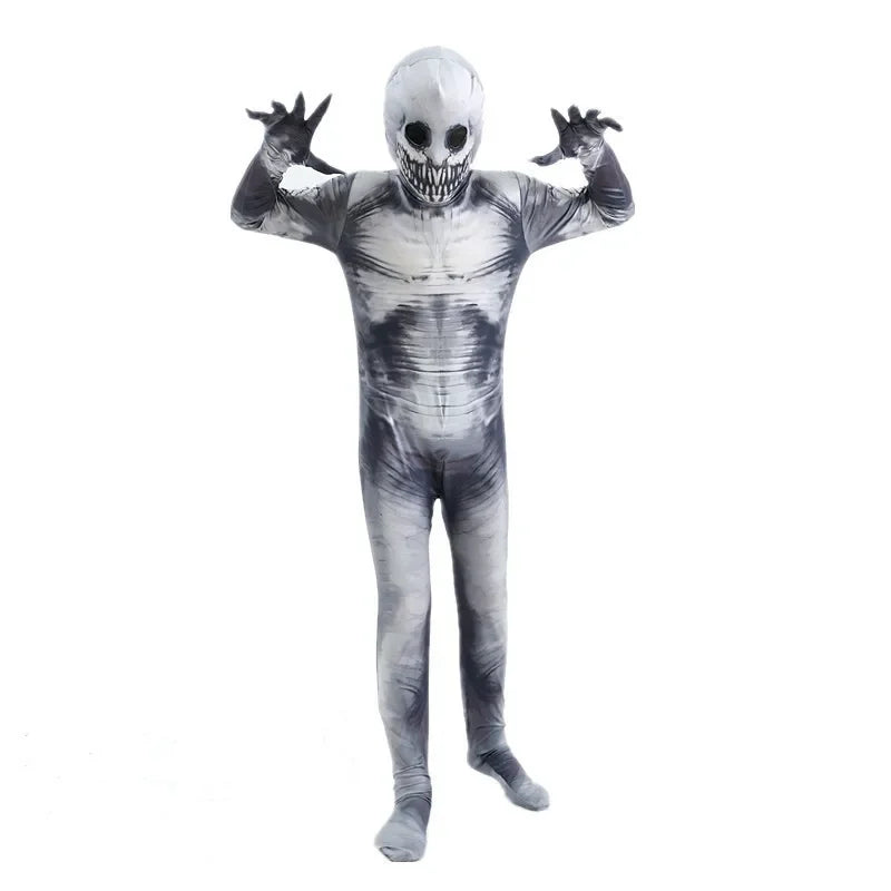 Combinaison squelette de venin imprimé dessin animé, Costume d'horreur d'halloween Grim Reaper, masque de jeu de rôle pour adulte, déguisement