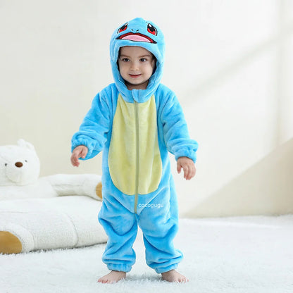Costume d'écureuil pour garçons et filles de 0 à 3 ans, barboteuse pour bébé, Anime Pokemon Cosplay Kigurumi, pyjama mignon bleu, vêtements d'animaux d'halloween