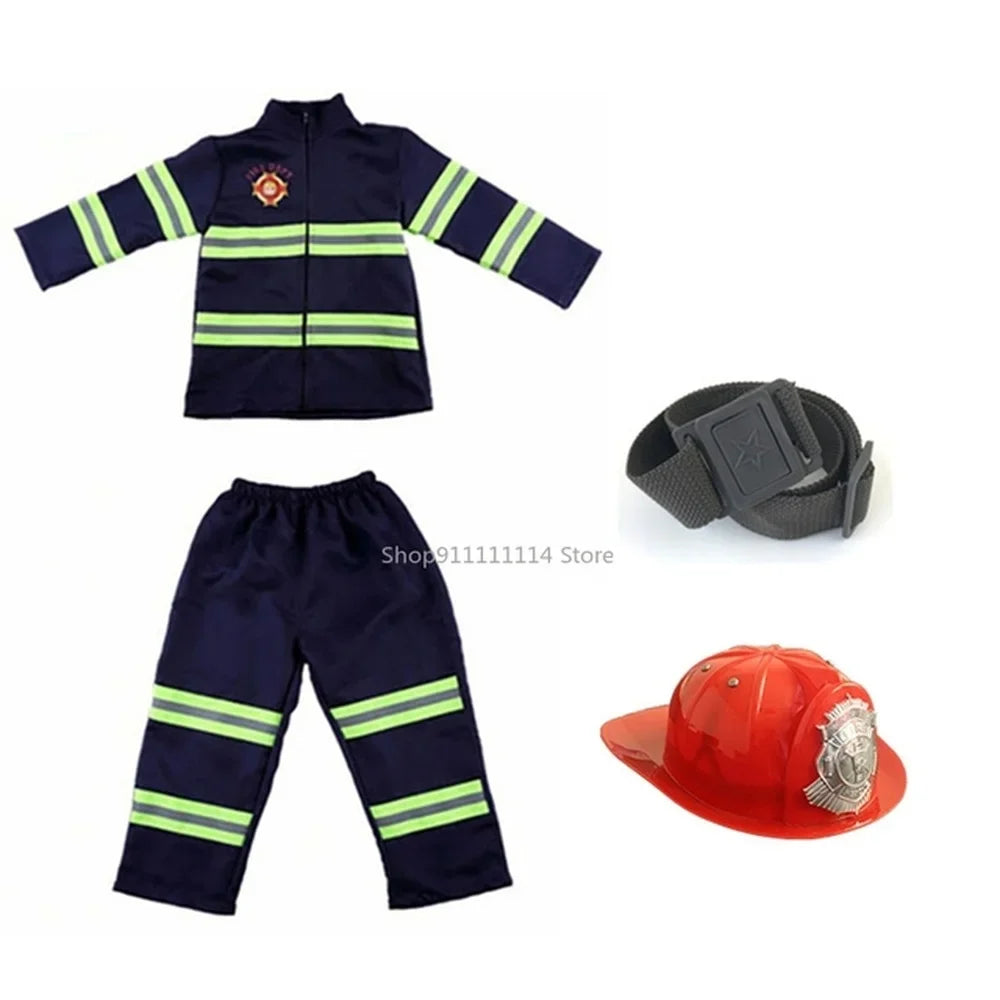 Uniforme de pompier d'halloween pour enfants, vêtements de travail de rôle de pompier Sam, Costume de Cosplay pour garçons, Costume de fête, cadeau
