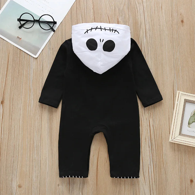 Barboteuse d'Halloween Jack Cospaly pour bébé garçon, sweats à capuche en coton à manches longues, combinaison cauchemar avant Noël, 0-24 mois
