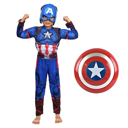 Costume de services.com America Muscle pour enfants, Smile Hero, Combinaison Cosplay, Bouclier, Halloween, Carnaval, ix