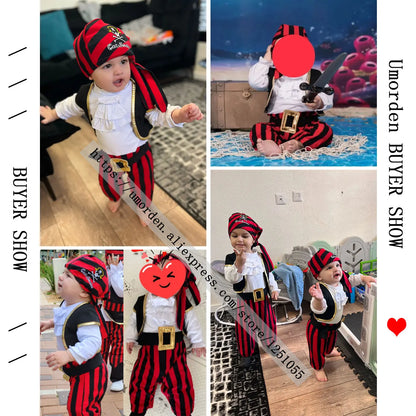Costume de capitaine Pirate pour bébés garçons et filles, barboteuse pour nourrissons en bas âge, combinaison Umorden Halloween, robe fantaisie de fête pourim, rayures rouges