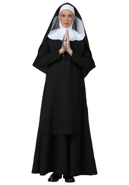 Nun Sister Habit Kostuum Halloween Vrouwen Christelijke Missionaris Katholiek Cosplay Carnaval Fantasia Fancy Dress Balck Lange Jurk