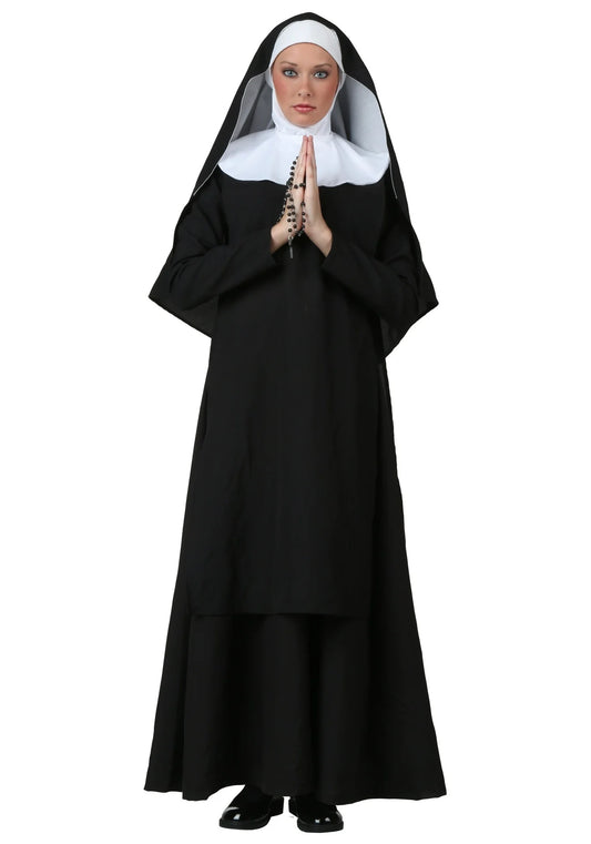 Nun Sister Habit Kostuum Halloween Vrouwen Christelijke Missionaris Katholiek Cosplay Carnaval Fantasia Fancy Dress Balck Lange Jurk