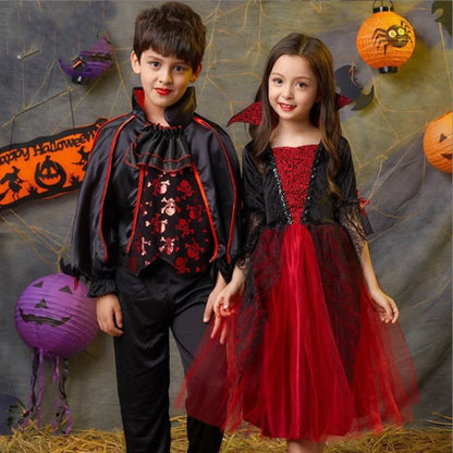 Robe d'halloween de Vampire pour filles, Costume gothique de mariée fantôme pour enfants, tenue de carnaval Vampiran, vêtements noirs et rouges, 2025