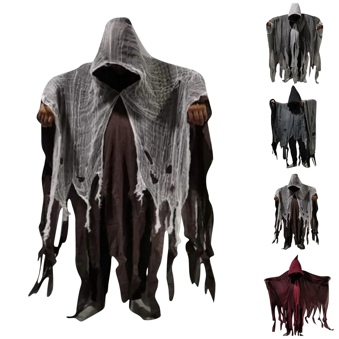 Unisex Halloween Ghost Dementors Cosplay Kostuum Gothic Horror Zombie Gescheurde Capes Met Capuchon Dag Van De Dode Partij Rekwisieten Mantels